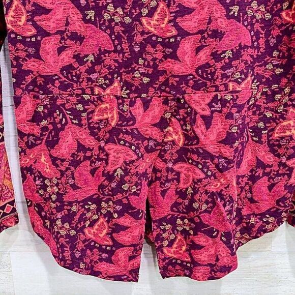 LUCKY BRAND Mixed Border Print Top Red Boho Womens Small - Picture 5 of 6